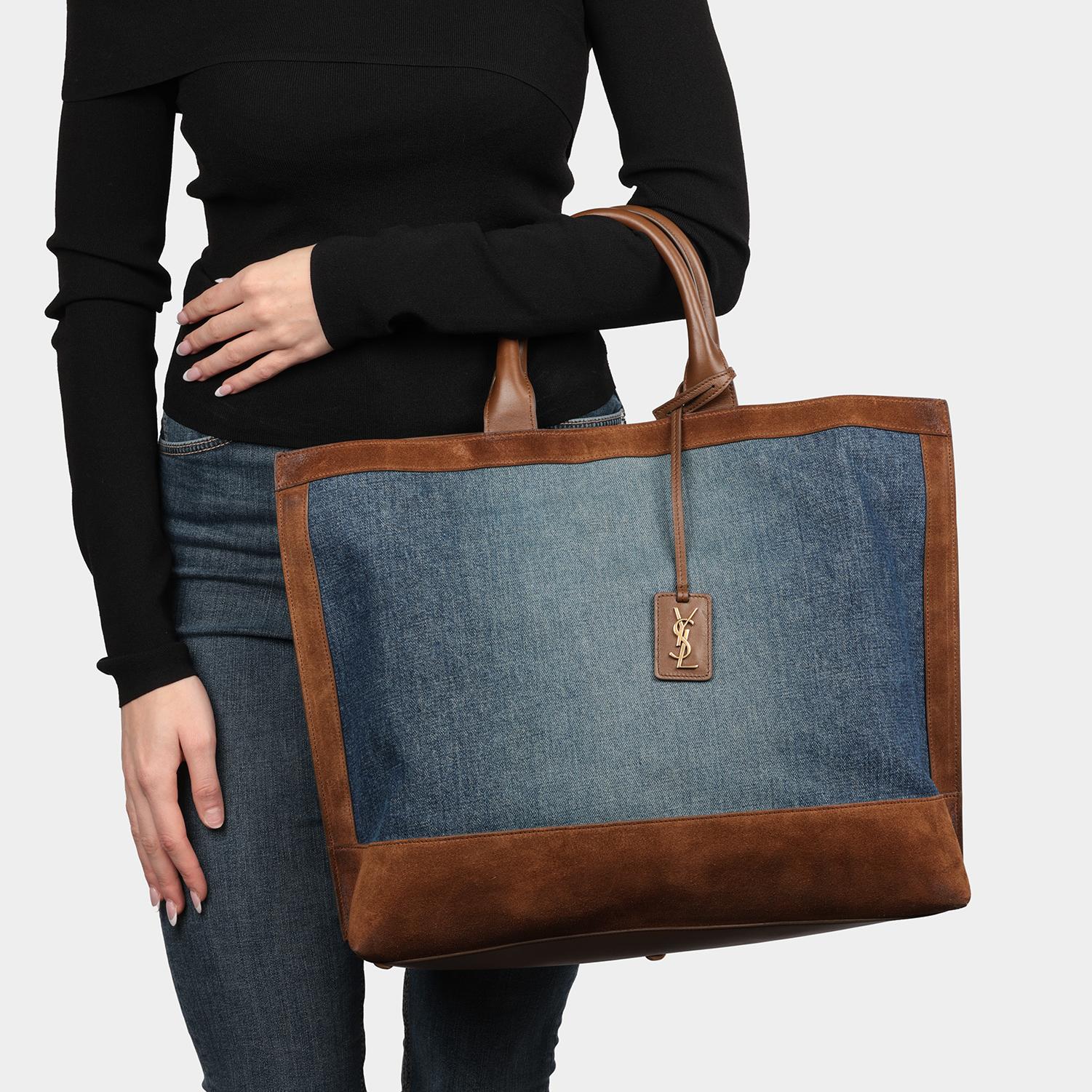 Saint Laurent Blue Denim and Brown Suede Shopping Tote 6