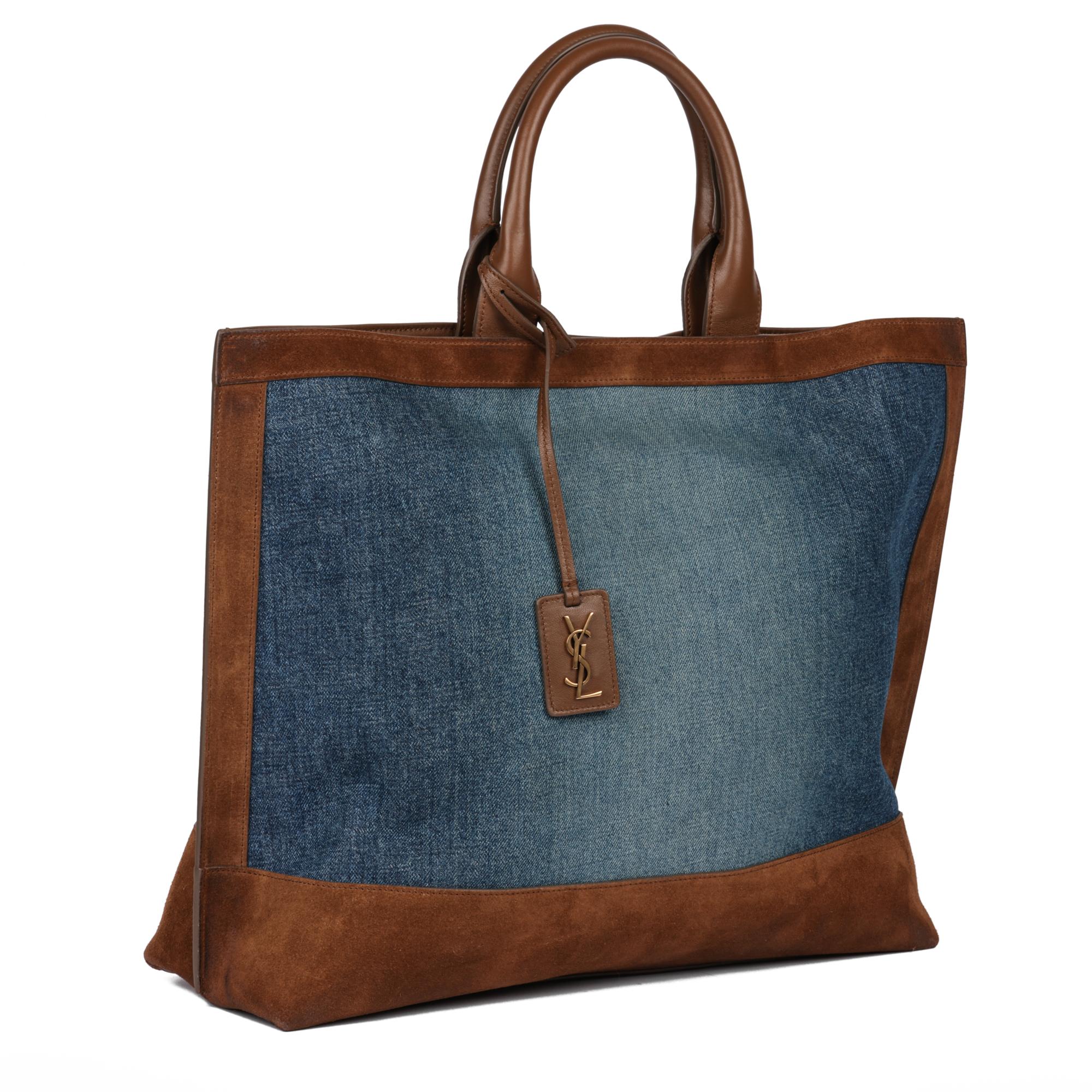 Saint Laurent Blue Denim and Brown Suede Shopping Tote

CONDITION NOTES
The exterior is in excellent condition with light signs of use.
The interior is in excellent condition with light signs of use.
The hardware is in excellent condition with light