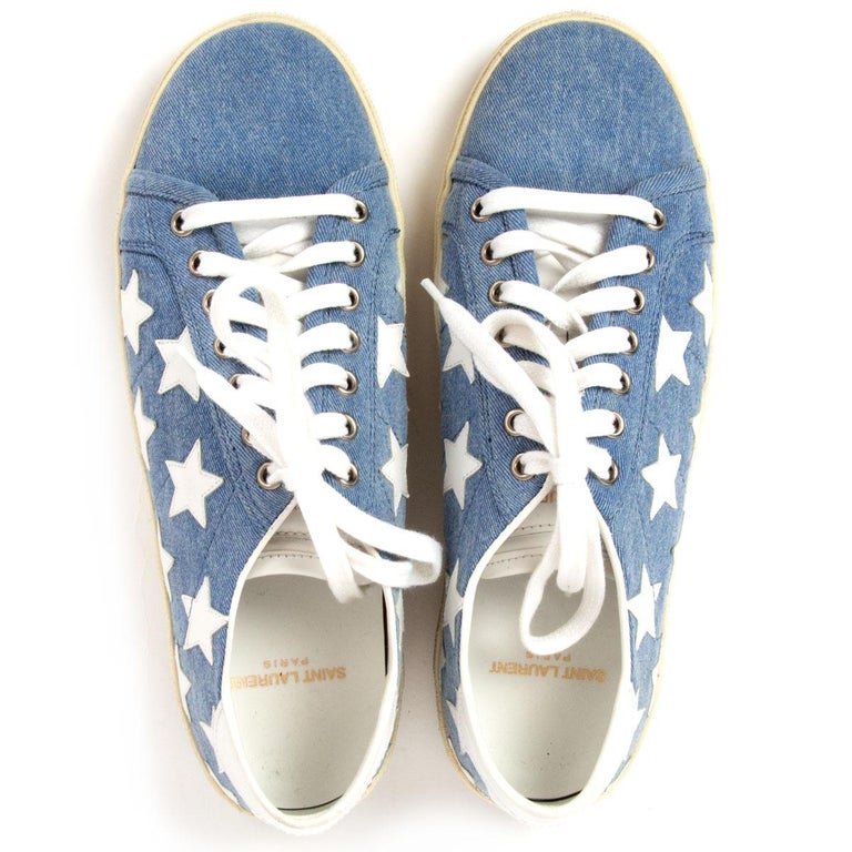 Saint Laurent  Saint Laurent Denim Blue Star Sneakers with White Laces Size 38 main image 2