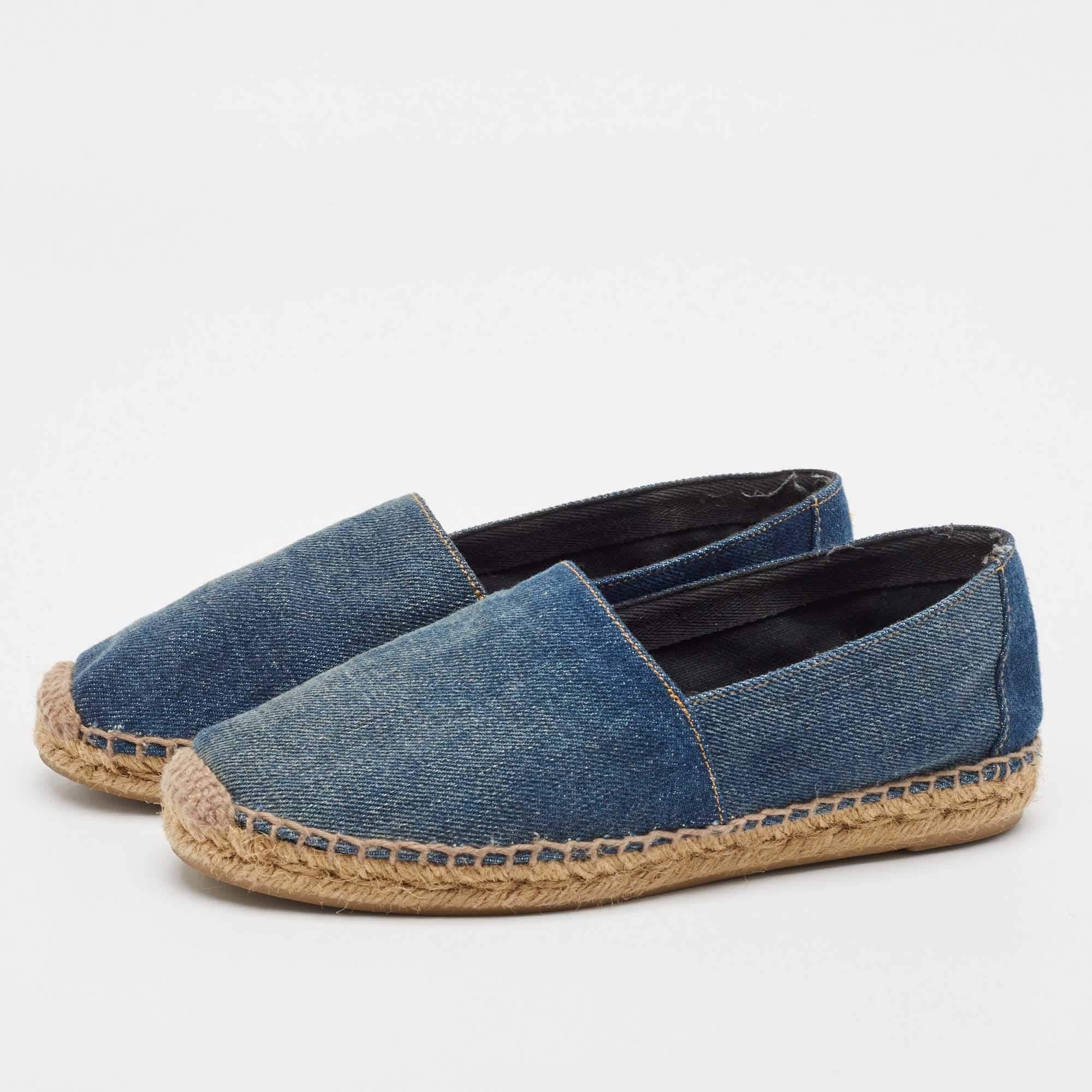 Gray Saint Laurent  Blue Denim Espadrille Flats Size 36.5 For Sale