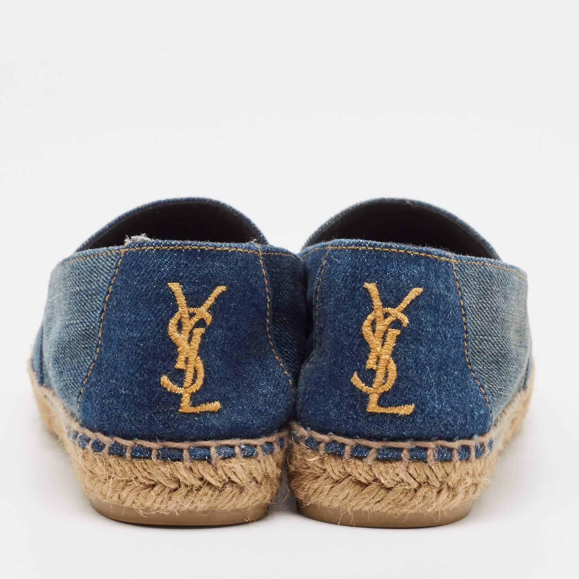 Women's Saint Laurent  Blue Denim Espadrille Flats Size 36.5 For Sale