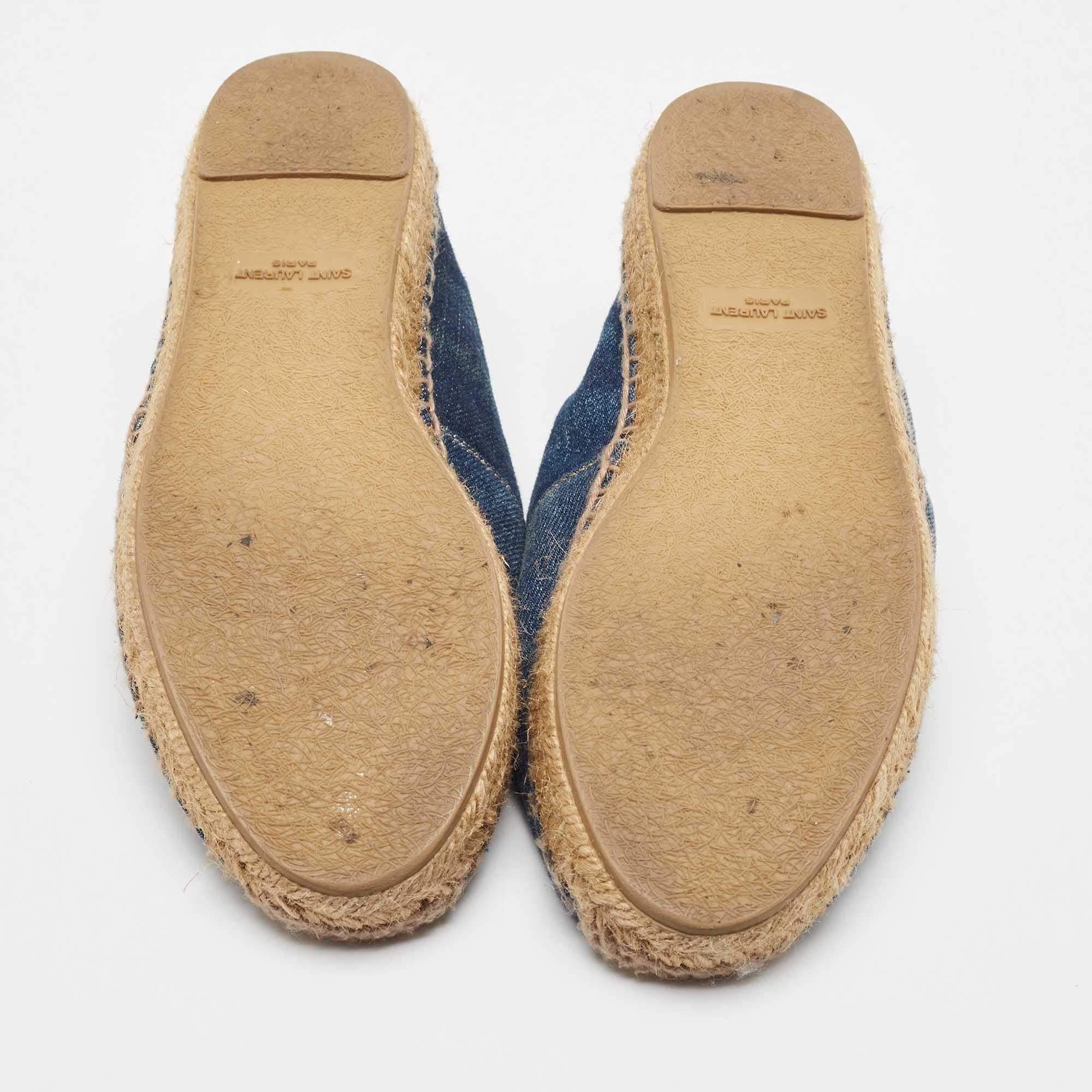 Saint Laurent  Blue Denim Espadrille Flats Size 36.5 For Sale 1