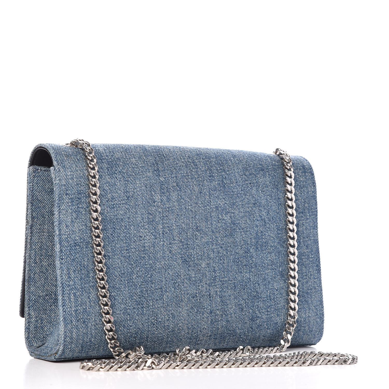 Gray Saint Laurent Blue Denim Monogram Kate Woc Bag For Sale