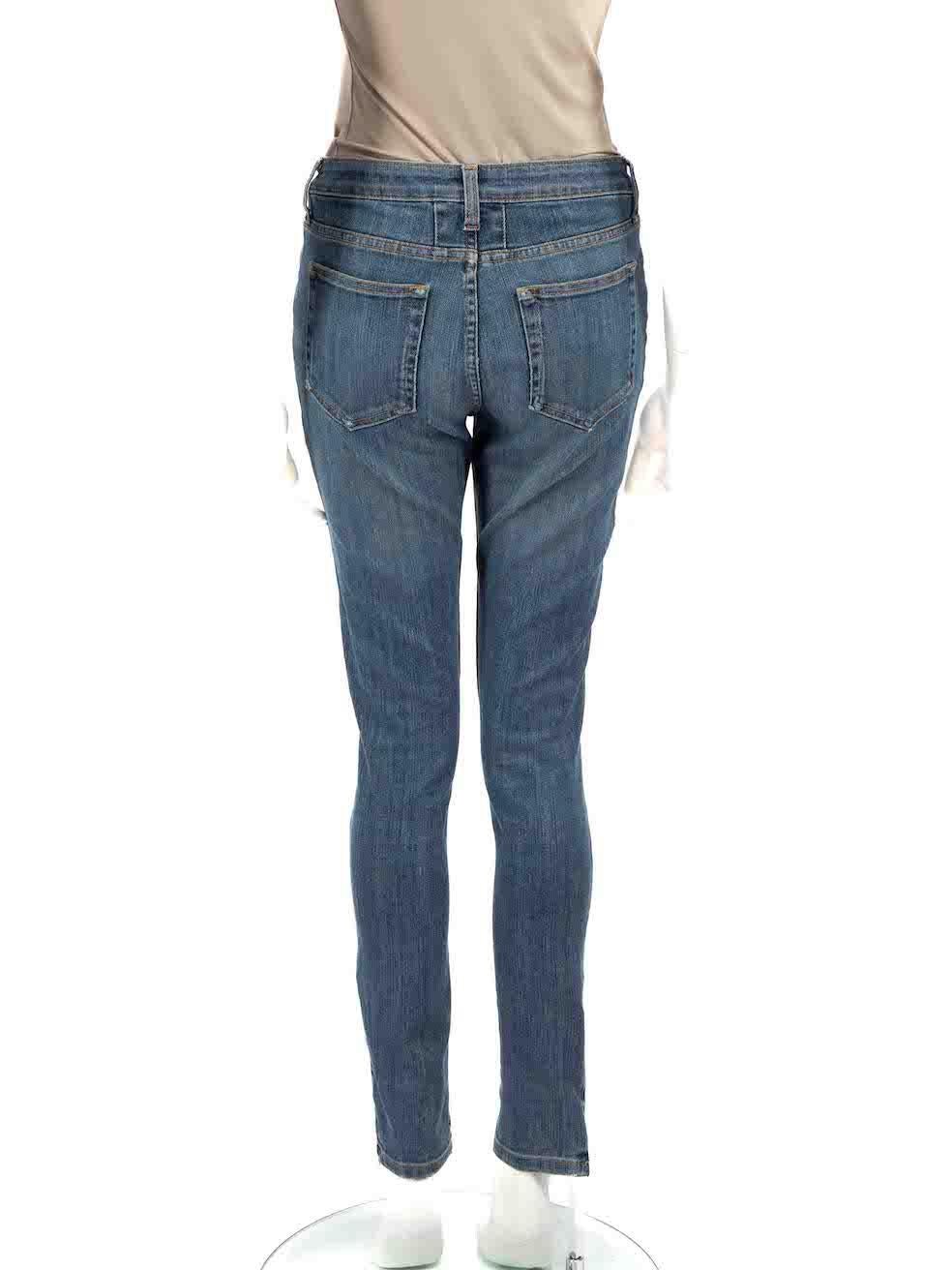 Saint Laurent Blue Denim Zip Detail Skinny Jeans Size L In Excellent Condition For Sale In London, GB