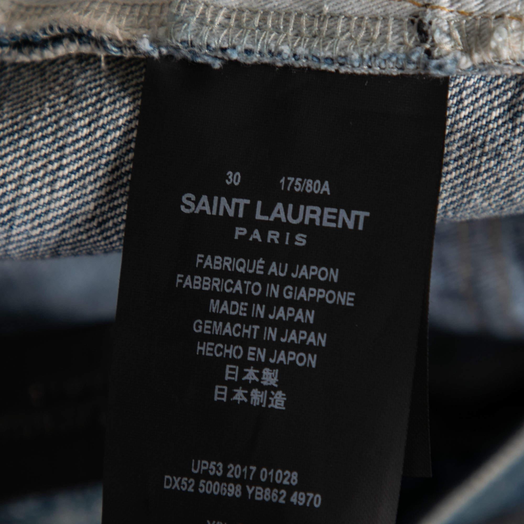 Men's Saint Laurent Blue Distressed Denim Capri Shorts S