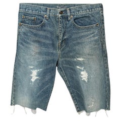Saint Laurent Blaue Capri-Shorts aus Denim im Used-Look S