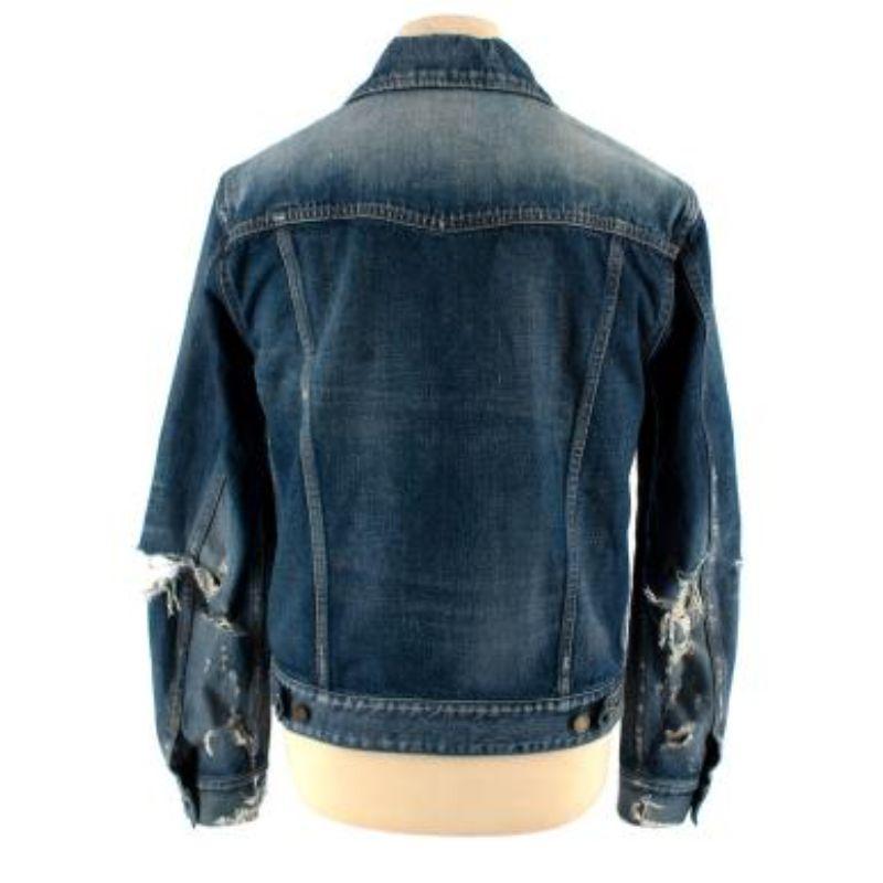 Saint Laurent Blue Distressed Denim Jacket In Excellent Condition For Sale In London, GB