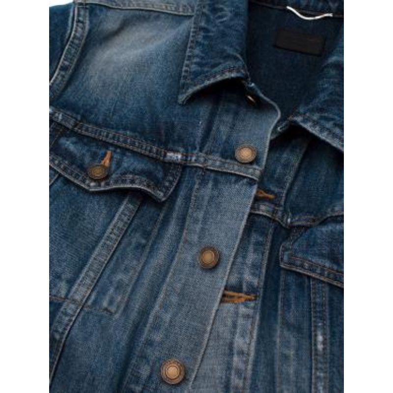 Saint Laurent Blue Distressed Denim Jacket For Sale 2