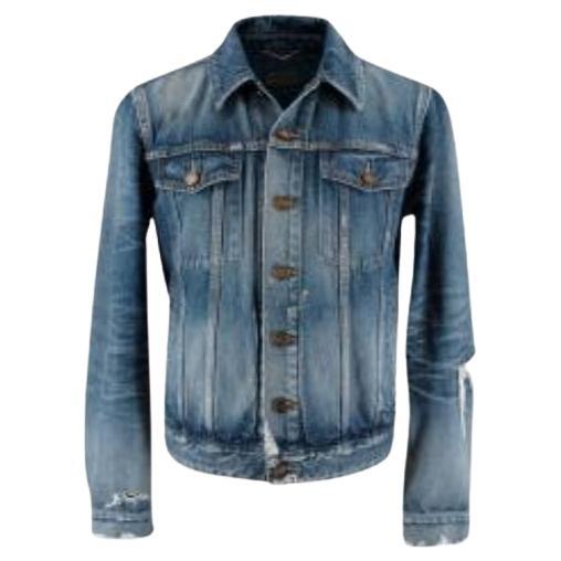 Saint Laurent Blue Distressed Denim Jacket For Sale