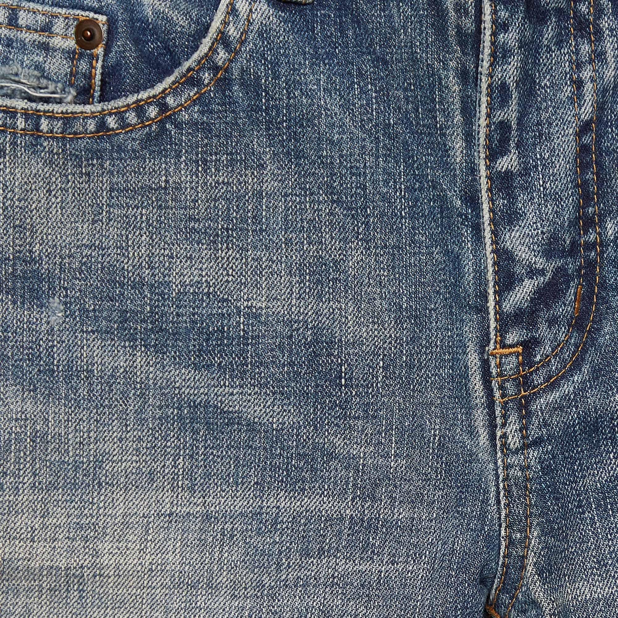 Saint Laurent Blau Distressed Denim Skinny Fit Jeans S/Waist 31