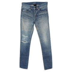 Saint Laurent Blue Distressed Denim Skinny Fit Jeans S/Waist 31"