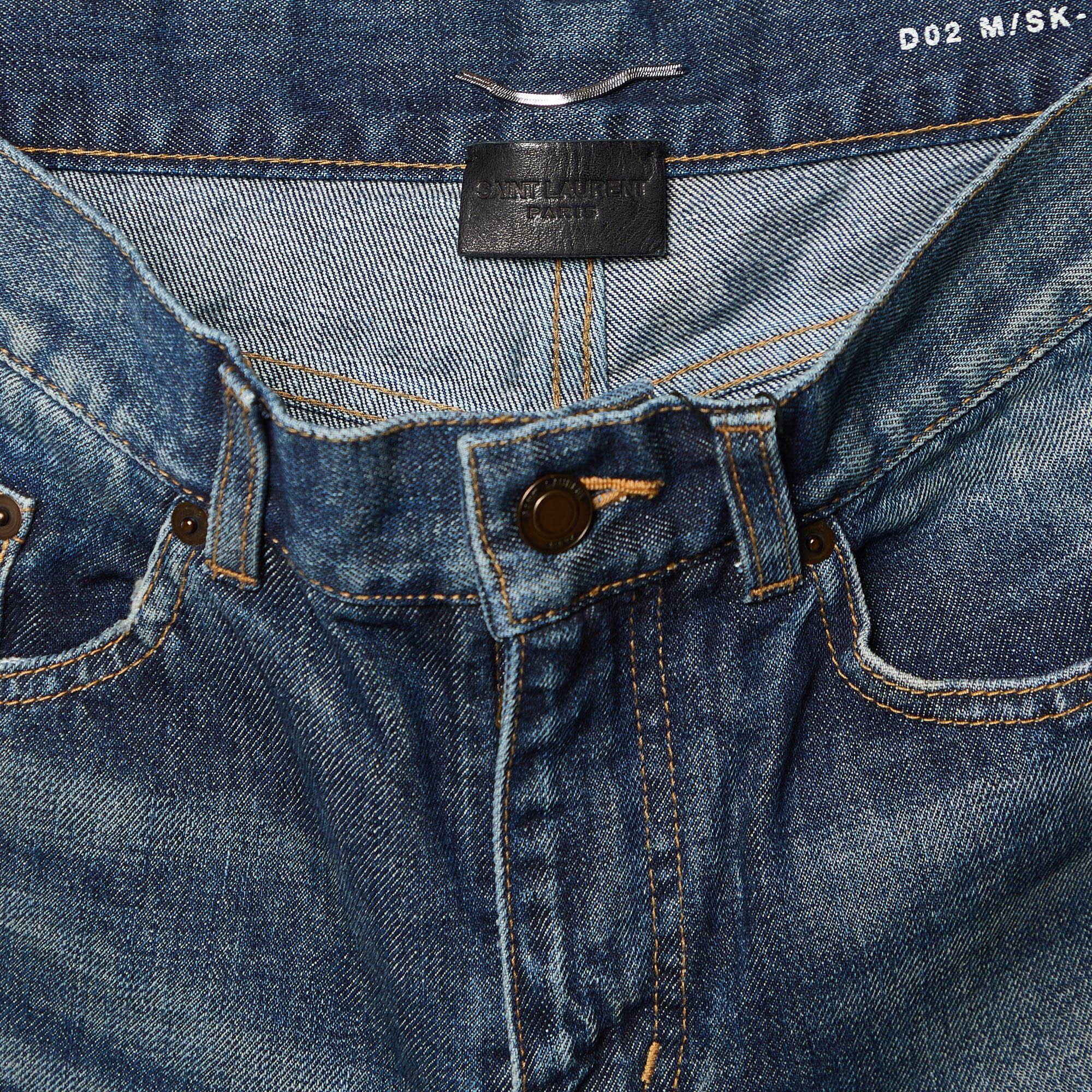Saint Laurent Blau Distressed Denim Slim Fit Jeans S/Waist 31