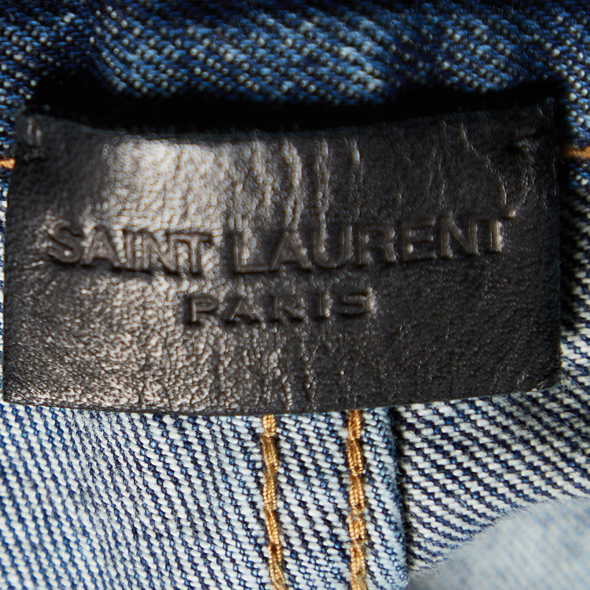 Saint Laurent Blau Distressed Denim Slim Fit Jeans S/Waist 31