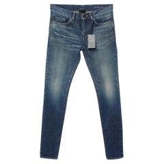 Saint Laurent Blue Distressed Denim Slim Fit Jeans S/Waist 31"