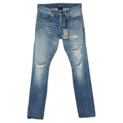 Saint Laurent Blau Distressed Denim Slim Fit Jeans S/Waist 32" aus Denim im Used-Look