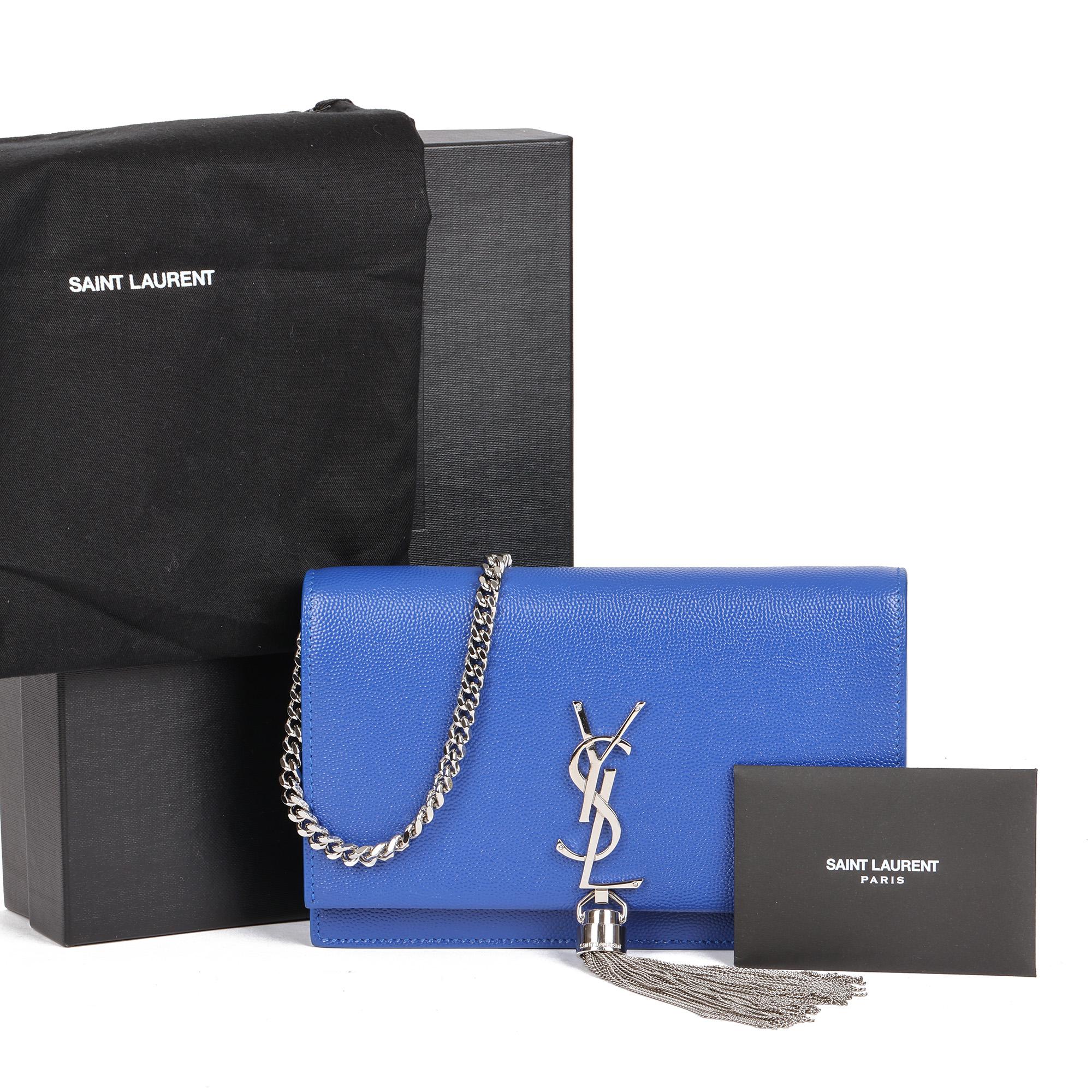 SAINT LAURENT Blue Electric Calfskin Leather Kate Chain Wallet with Tassel 5