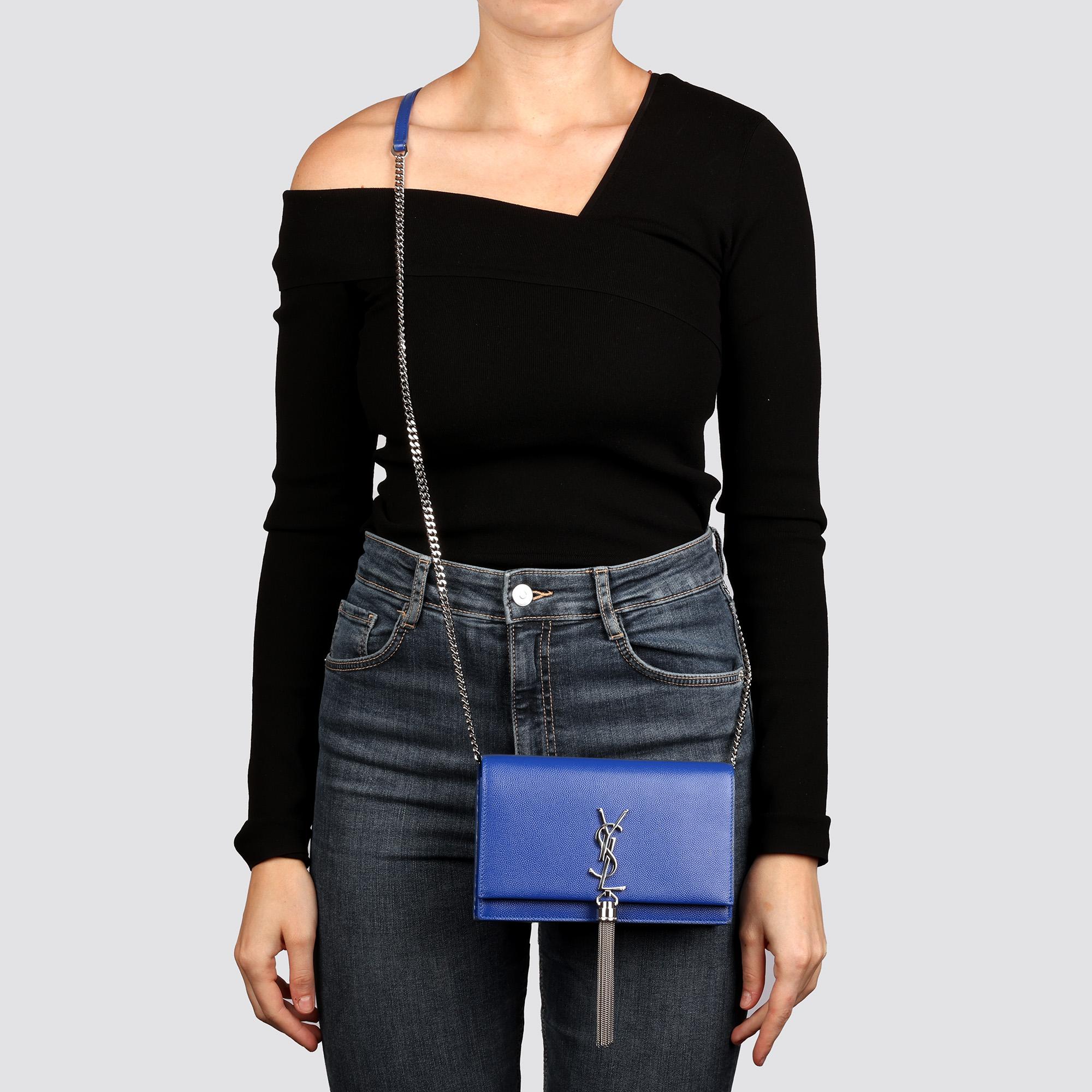 SAINT LAURENT Blue Electric Calfskin Leather Kate Chain Wallet with Tassel 6