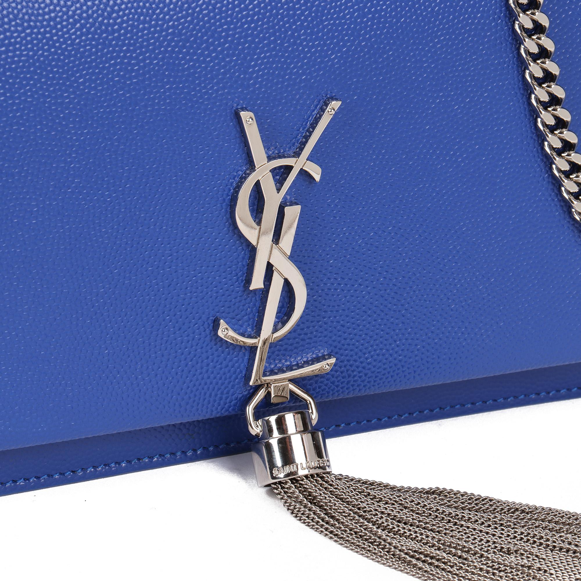 Women's SAINT LAURENT Blue Electric Calfskin Leather Kate Chain Wallet with Tassel