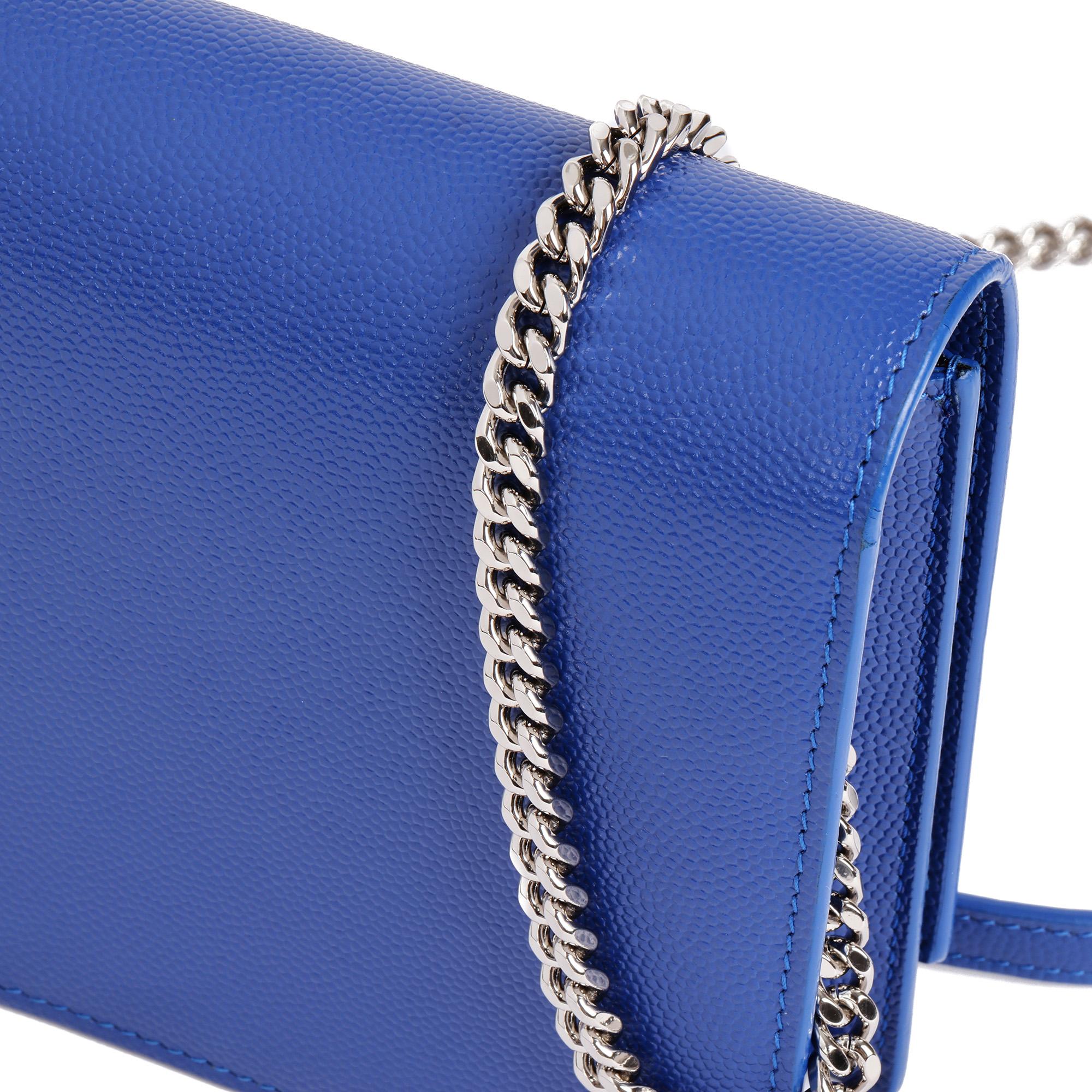 SAINT LAURENT Blue Electric Calfskin Leather Kate Chain Wallet with Tassel 1