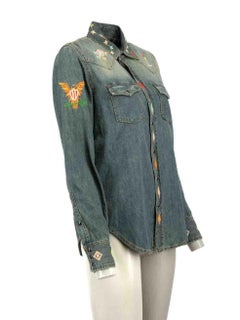 Saint Laurent Blue Embroidered Denim Shirt Size L