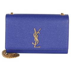 Saint Laurent Blue Grain De Poudre Medium Kate Chain Bag