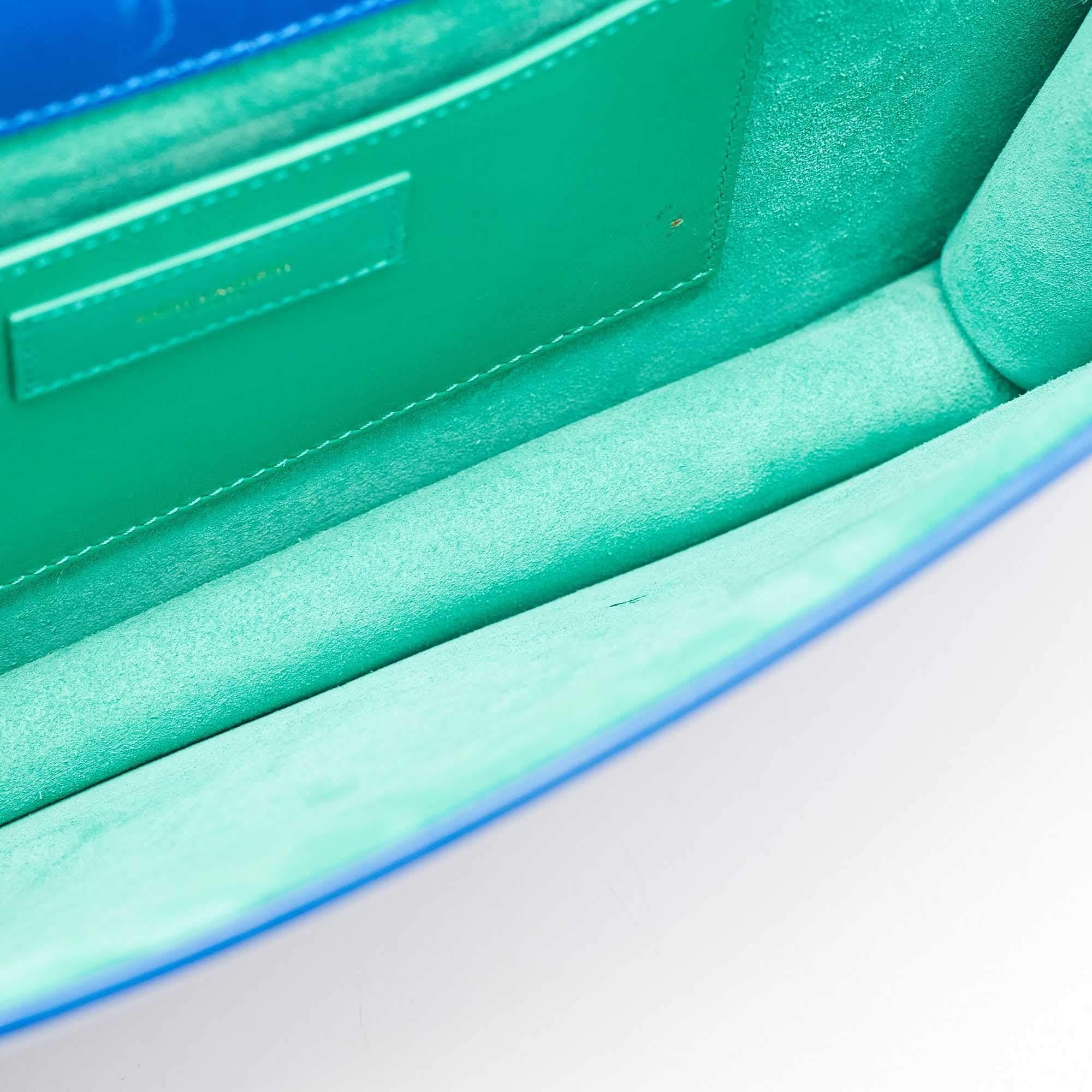 Saint Laurent Blue/Green Leather Betty Clutch For Sale 6