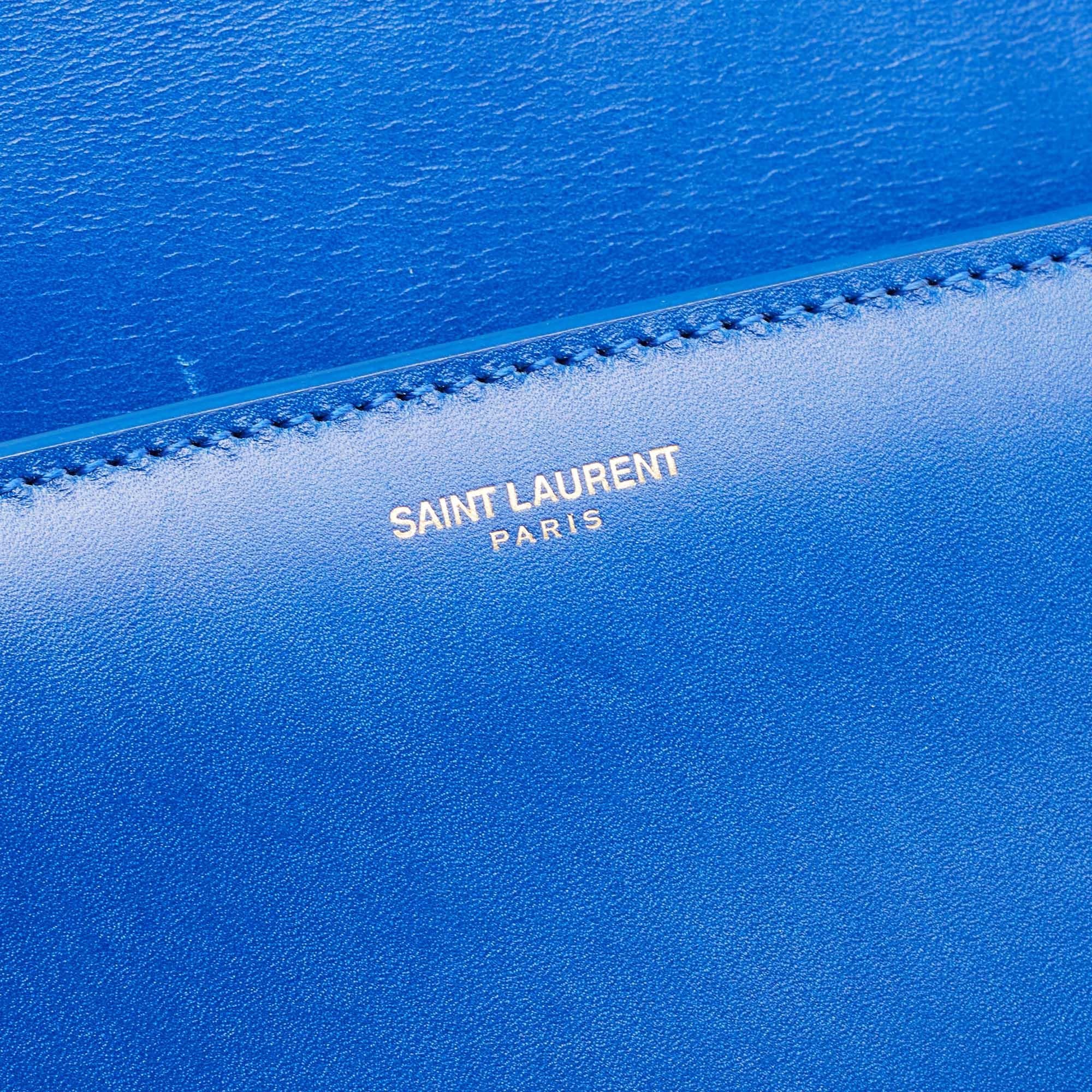 Saint Laurent Blue/Green Leather Betty Clutch For Sale 7