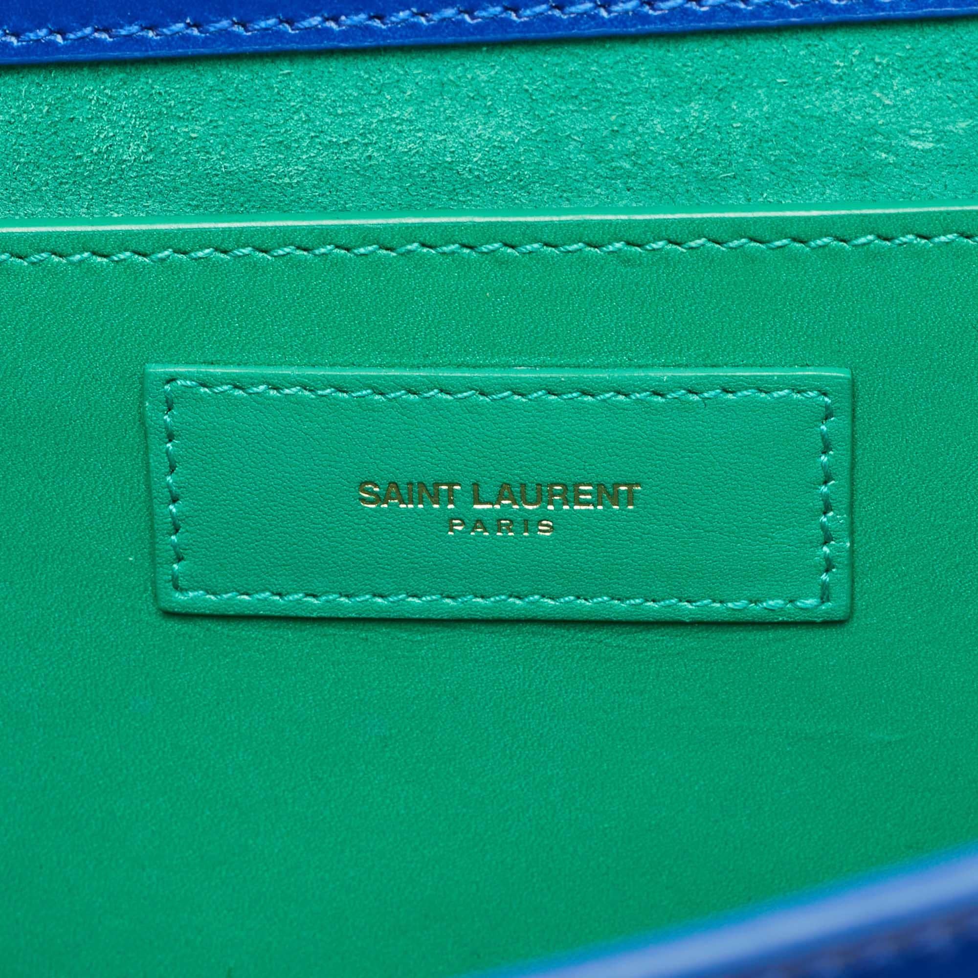 Saint Laurent Blue/Green Leather Betty Clutch For Sale 10