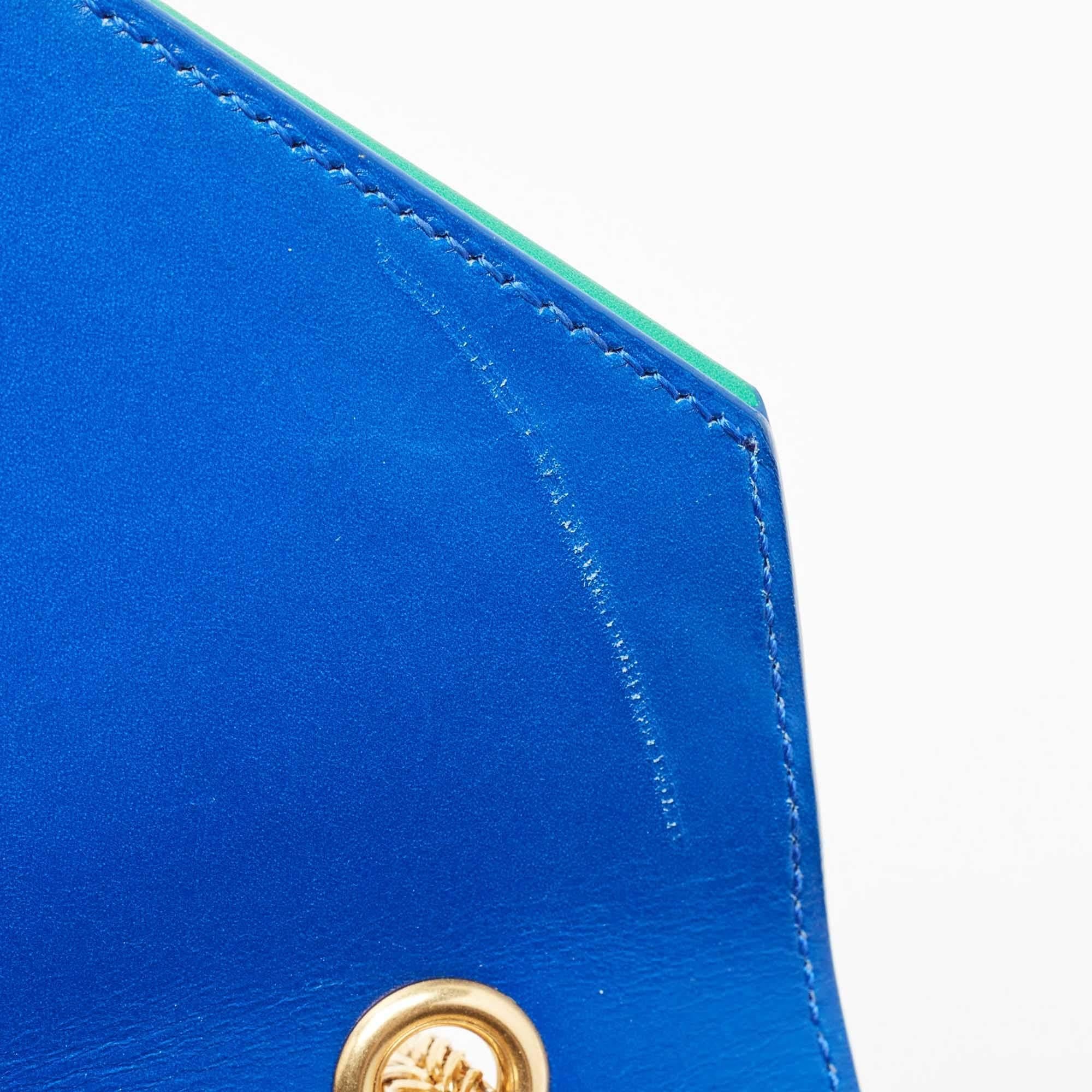 Saint Laurent Blue/Green Leather Betty Clutch In Good Condition For Sale In Dubai, Al Qouz 2