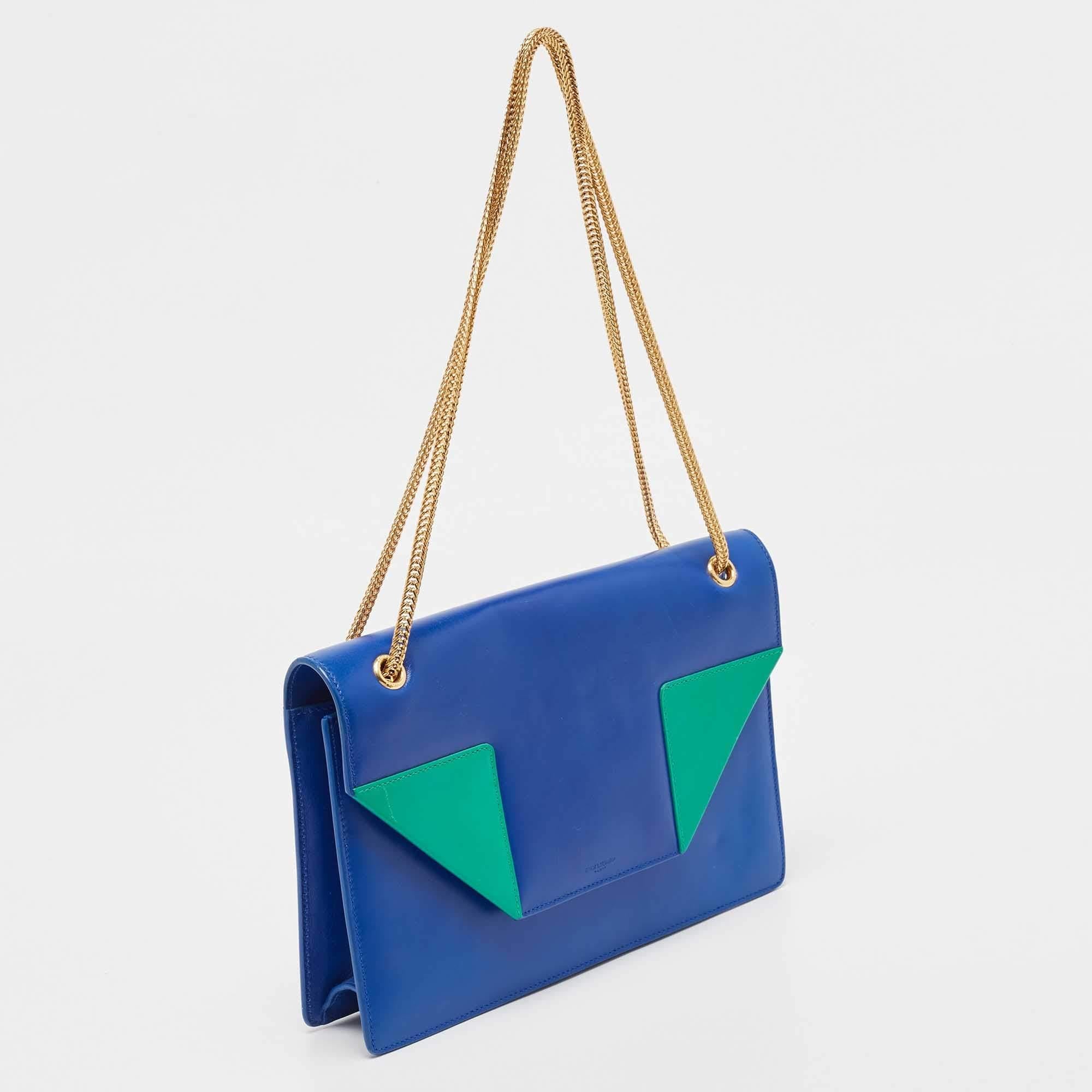 Saint Laurent Blue/Green Leather Betty Clutch For Sale 1
