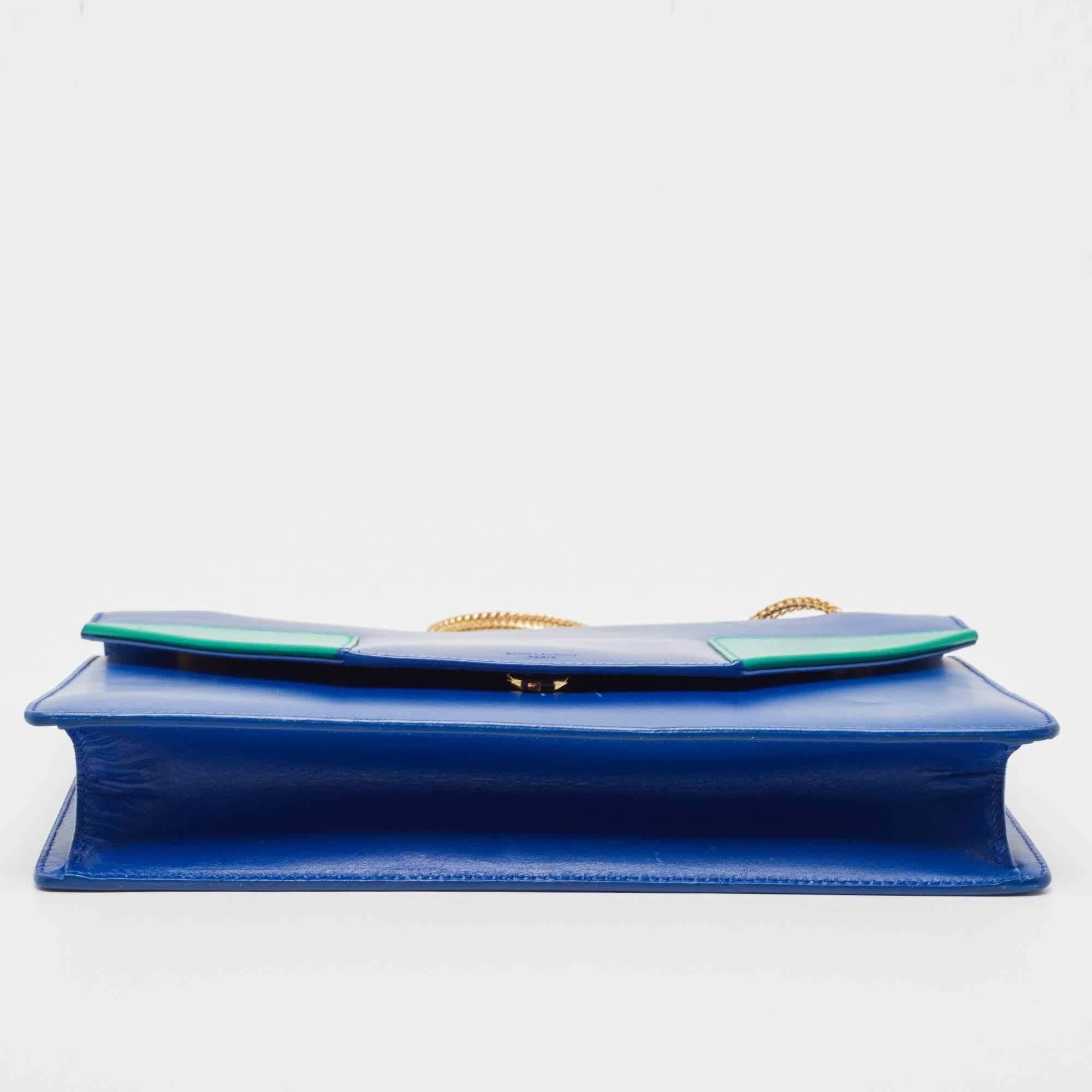 Saint Laurent Blue/Green Leather Betty Clutch For Sale 2