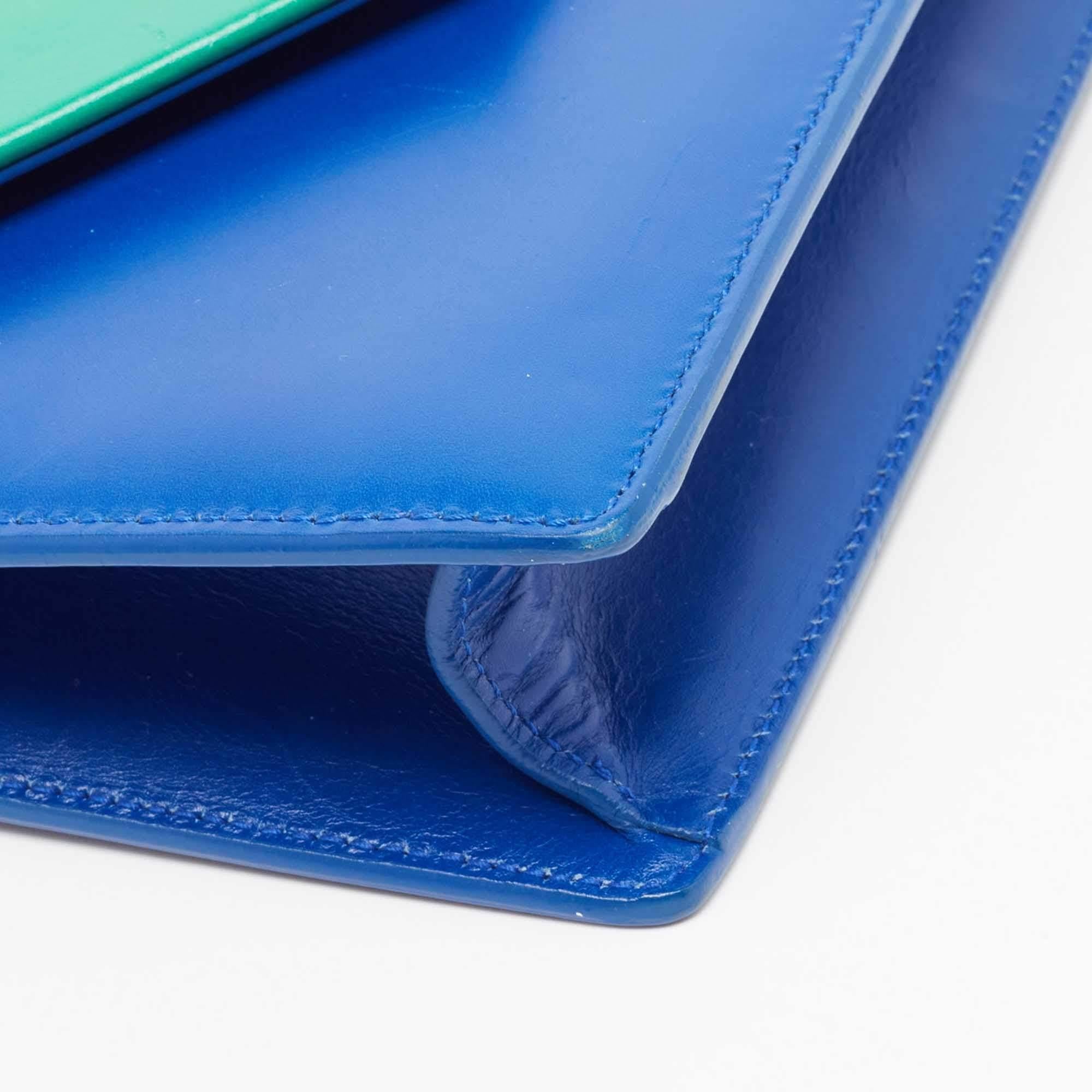 Saint Laurent Blue/Green Leather Betty Clutch For Sale 3