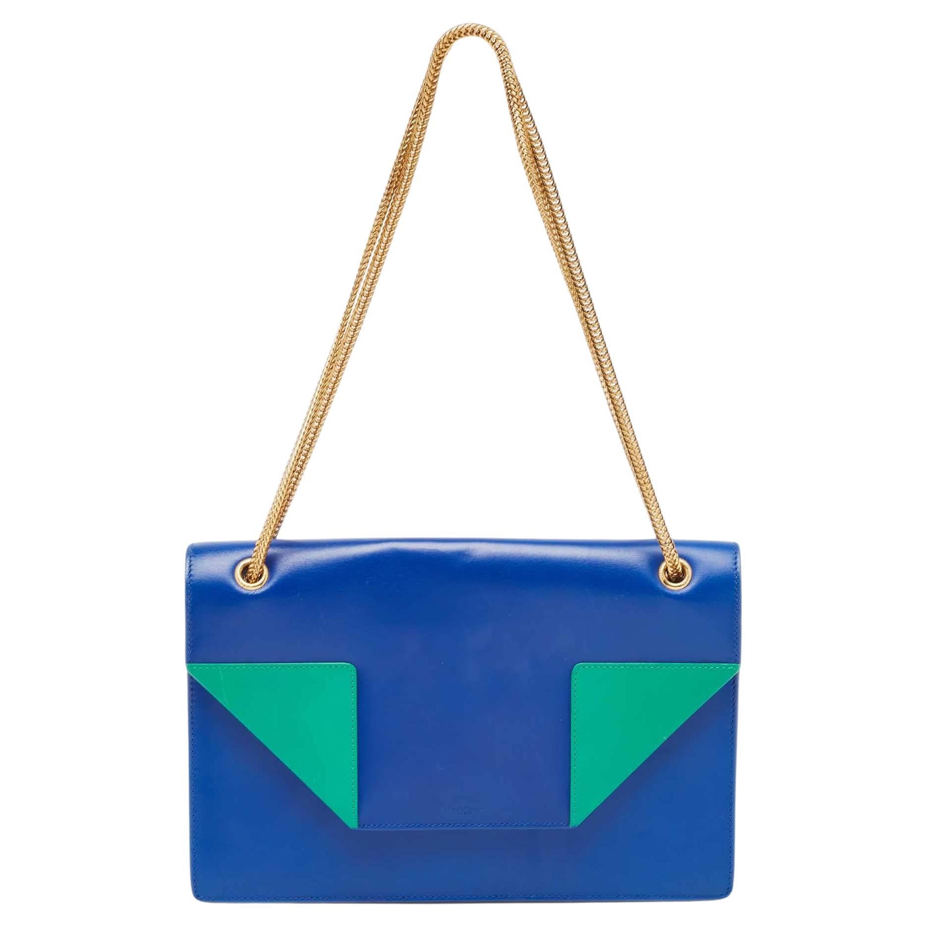 Saint Laurent Blue/Green Leather Betty Clutch For Sale