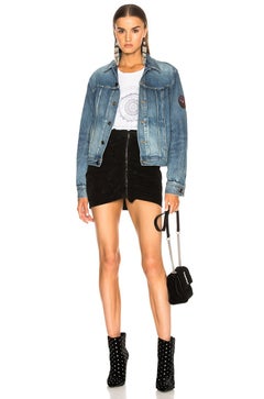 Saint Laurent Blue Jean Denim Jacket with Embroidered Badge Size Medium