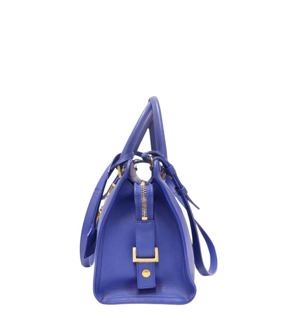 Saint Laurent Blaue Cabas-Tasche aus Leder mit Baby-Monogramm im Angebot 6