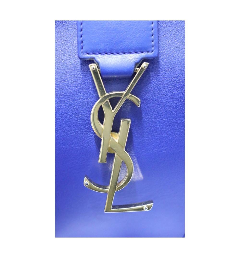 Saint Laurent Blaue Cabas-Tasche aus Leder mit Baby-Monogramm im Angebot 2