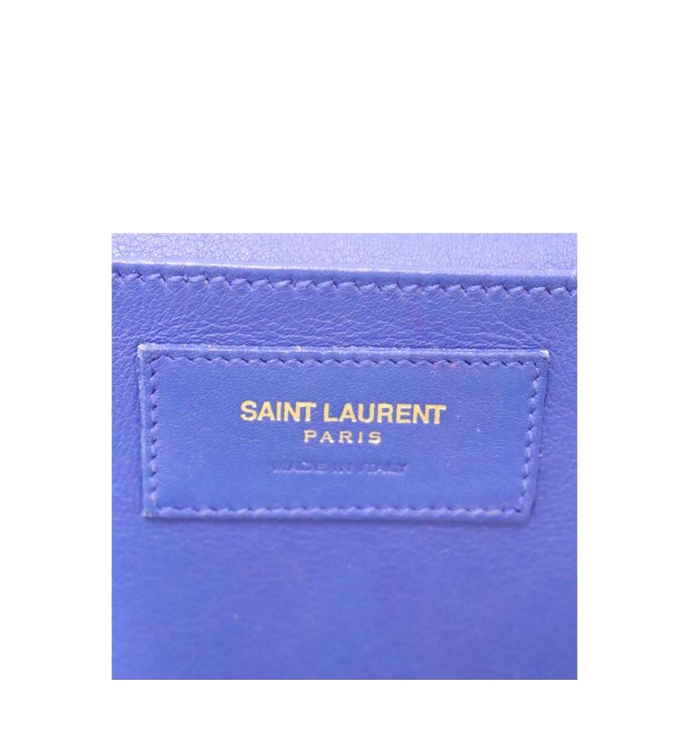 Saint Laurent Blue Leather Baby Monogram Cabas Tote For Sale 4