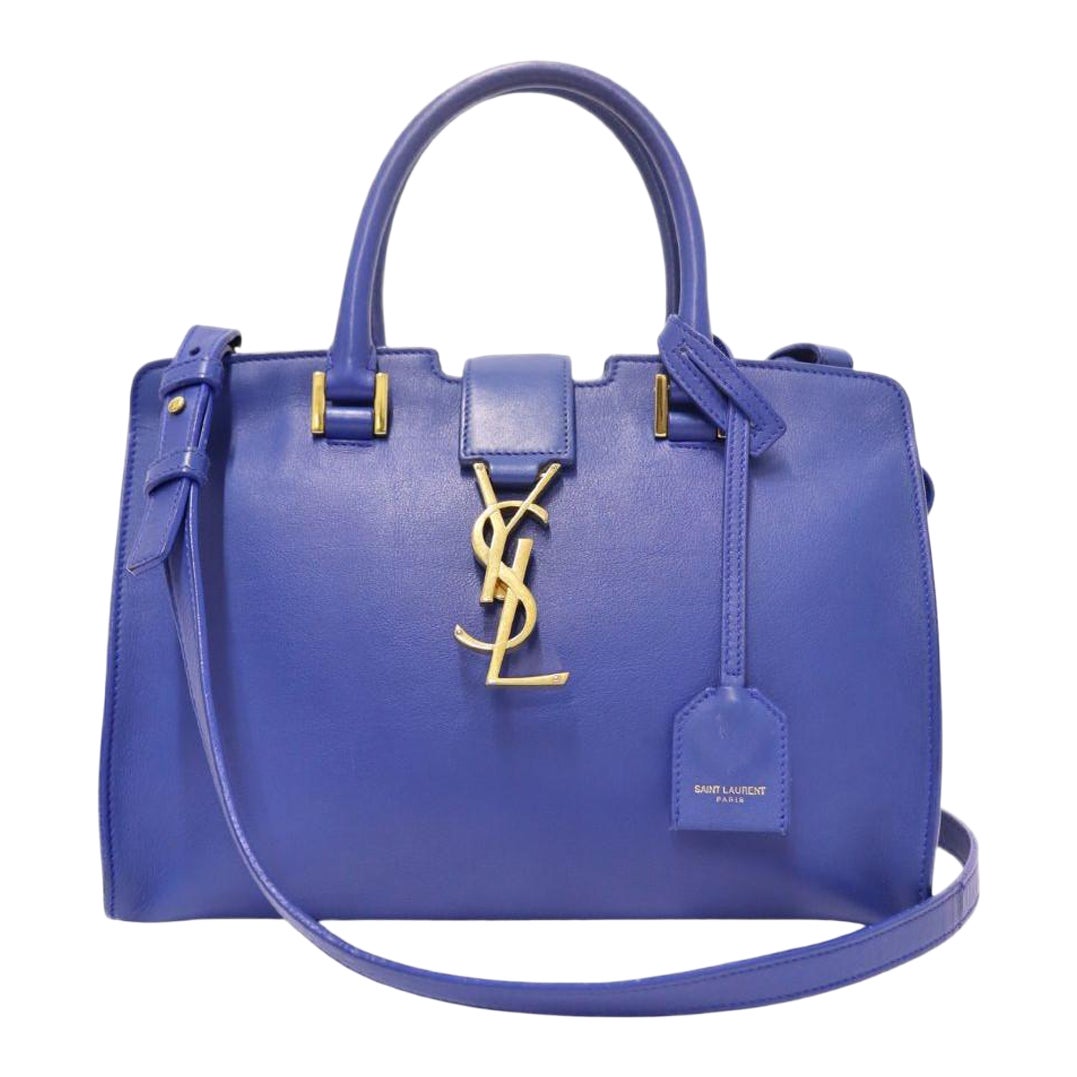 Saint Laurent Blue Leather Baby Monogram Cabas Tote