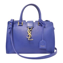 Saint Laurent Blue Leather Baby Monogram Cabas Tote