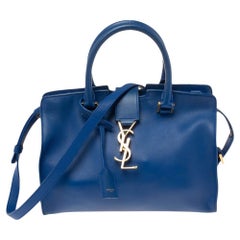 Saint Laurent Blue Leather Baby Monogram Cabas Tote