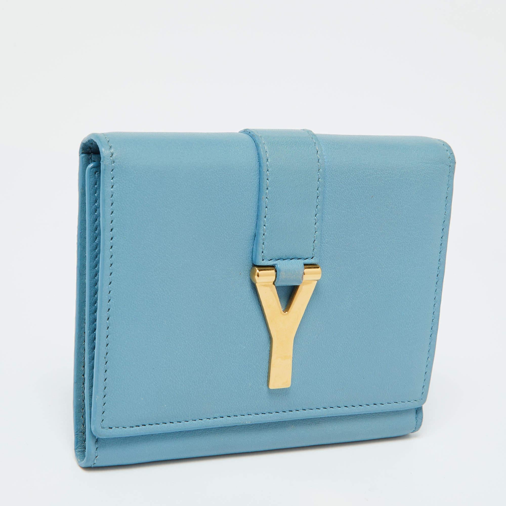 Saint Laurent Blue Leather Chyc Compact Wallet 1