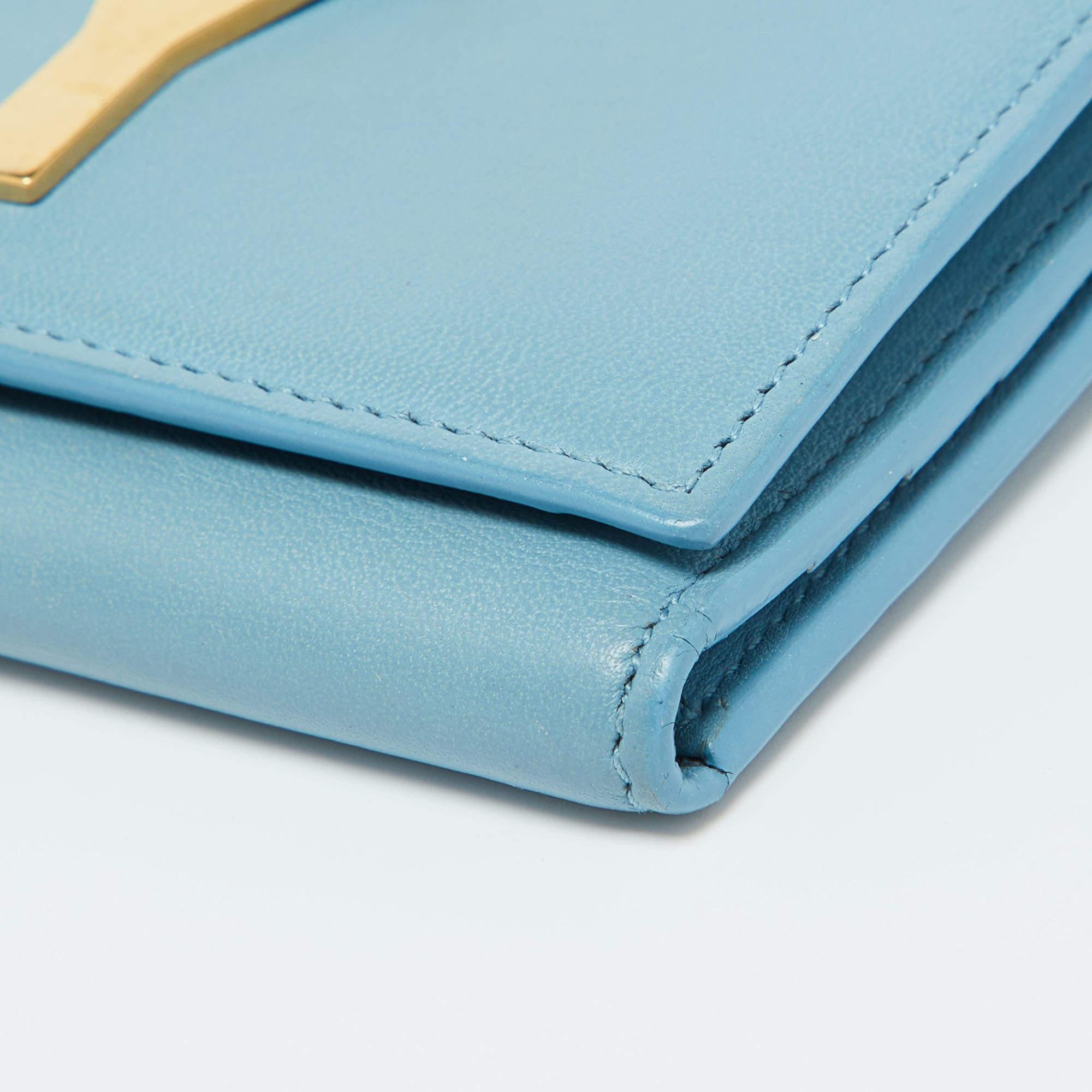 Saint Laurent Blue Leather Chyc Compact Wallet 5