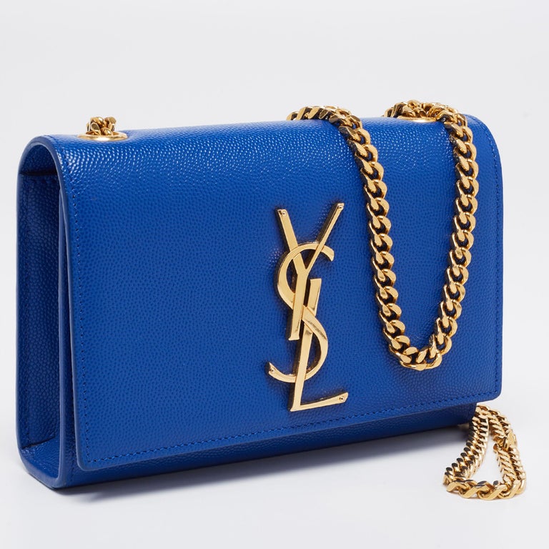 Saint Laurent Blue Leather Kate Flap Chain Shoulder Bag For Sale at 1stDibs