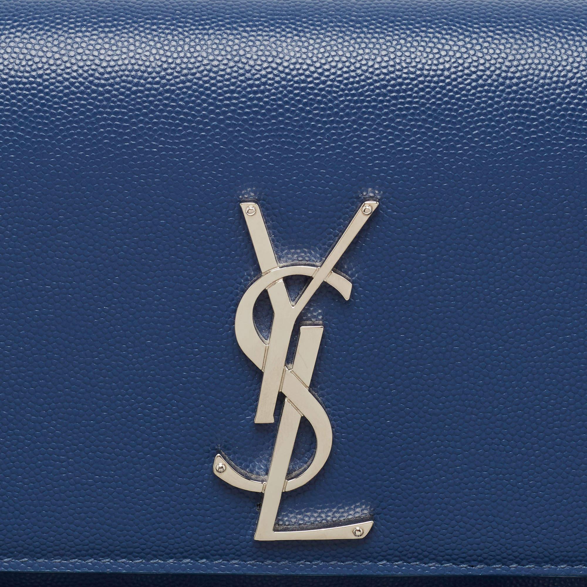 Saint Laurent Blue Leather Kate Monogram Clutch 5