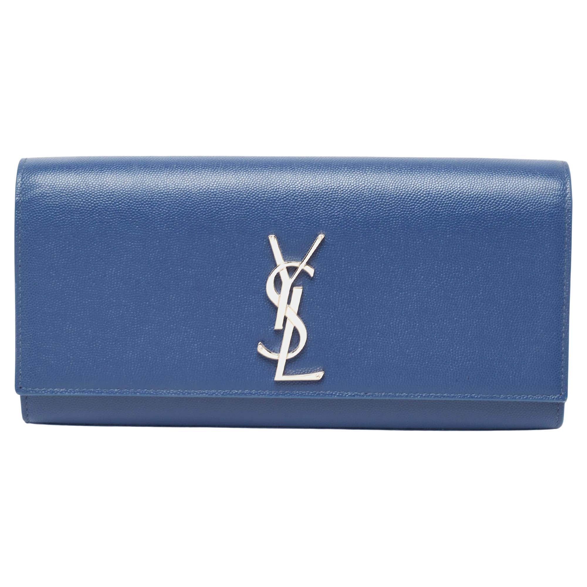 Saint Laurent Blue Leather Kate Monogram Clutch
