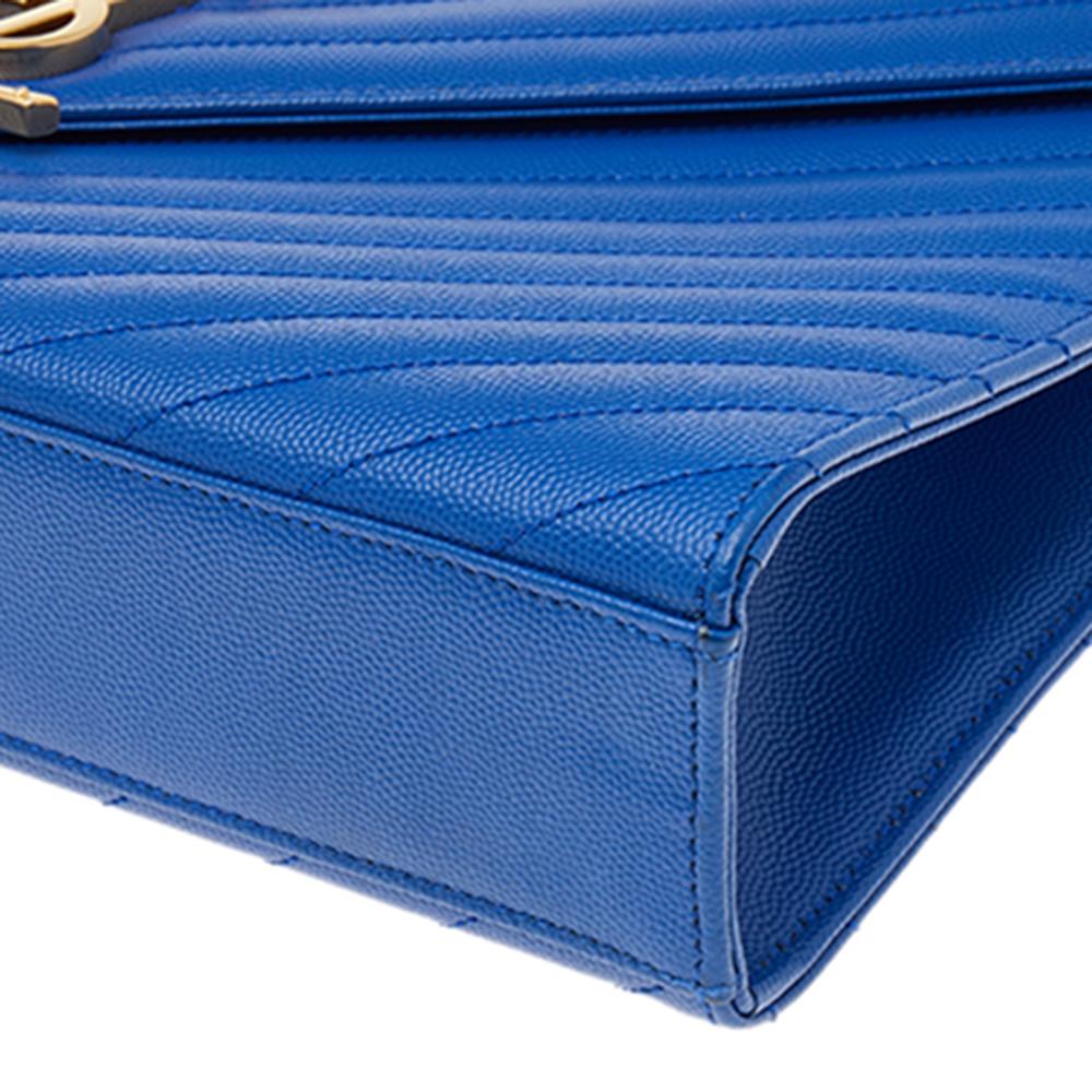 Saint Laurent Blue Leather Large Matelassé Envelope Shoulder Bag 5