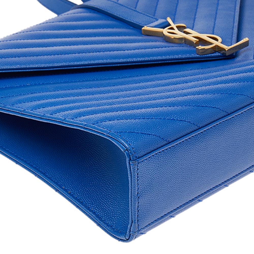 Saint Laurent Blue Leather Large Matelassé Envelope Shoulder Bag 6