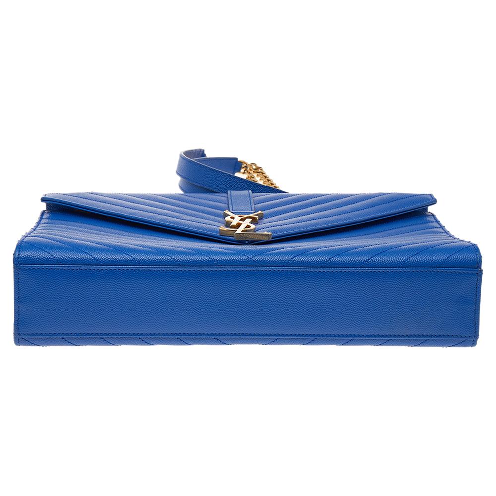 Women's Saint Laurent Blue Leather Large Matelassé Envelope Shoulder Bag