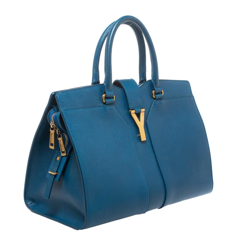 Women's Saint Laurent Blue Leather Medium Cabas Chyc Tote