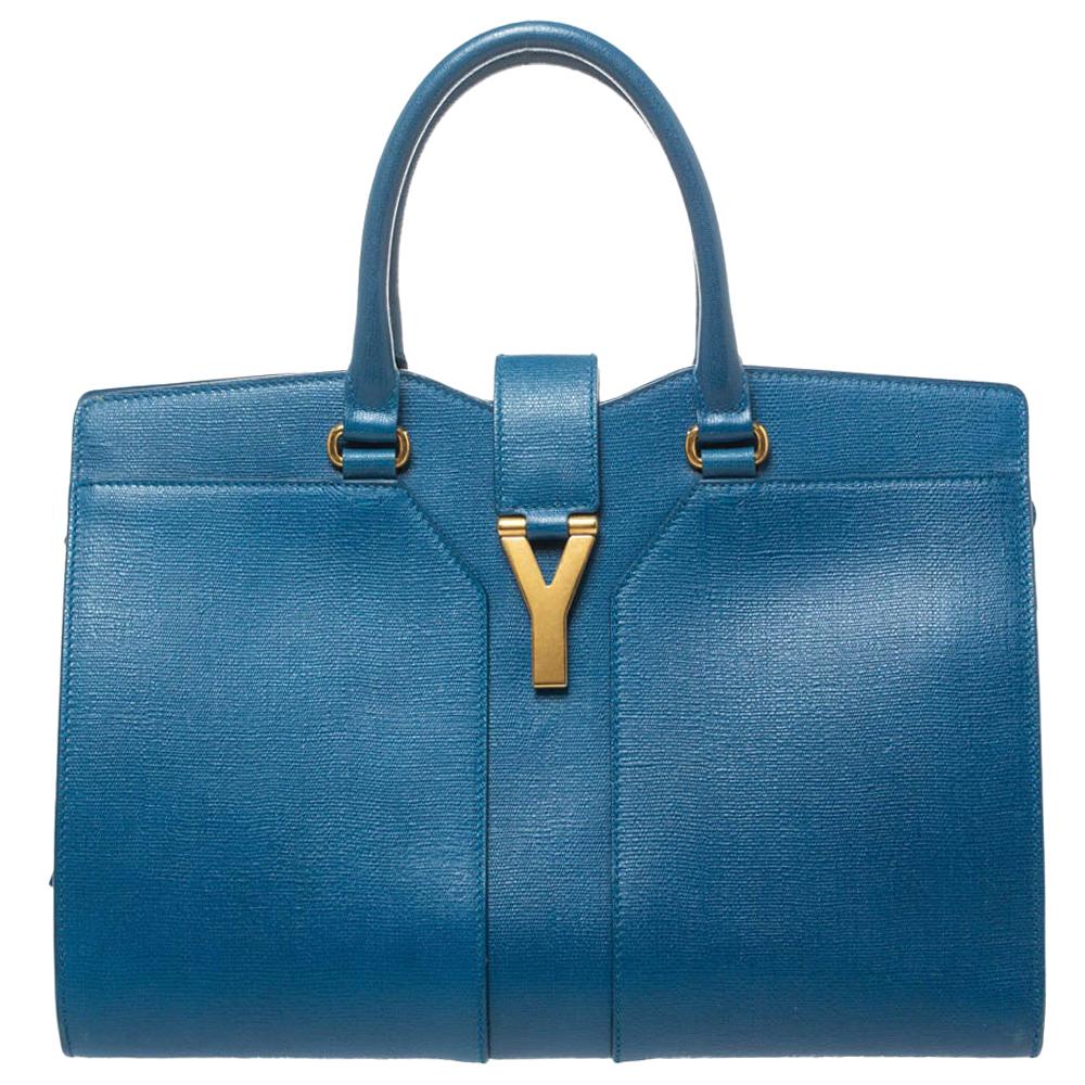 Saint Laurent Blue Leather Medium Cabas Chyc Tote